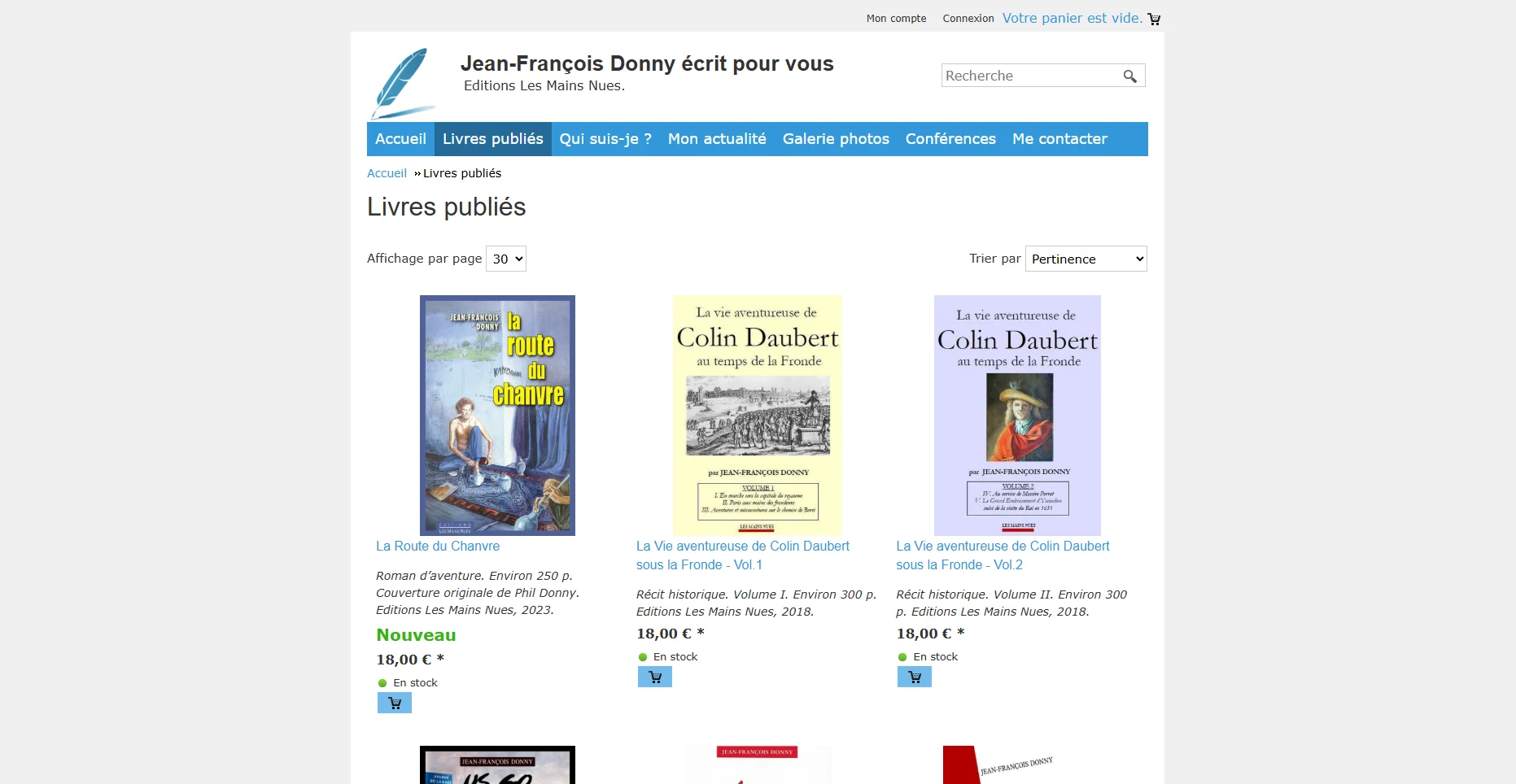 Boutique en ligne de JF Donny Écrivain